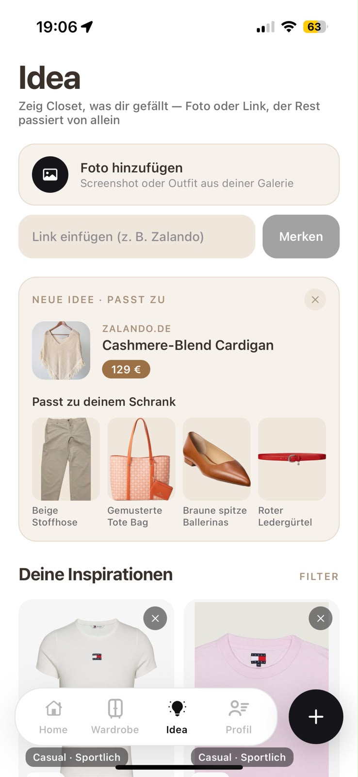 Closet App — passende Produktvorschläge zu deinem Schrank